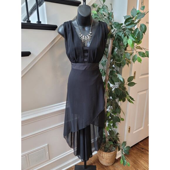 Casting Girl Dress Women Large Black Sleeveless High Low Sheer Evening Formal - Picture 2 of 13